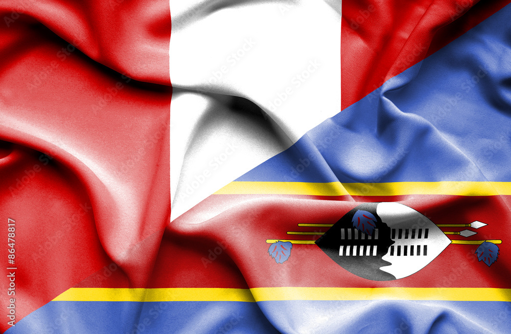 Fototapeta premium Waving flag of Swazliand and Peru