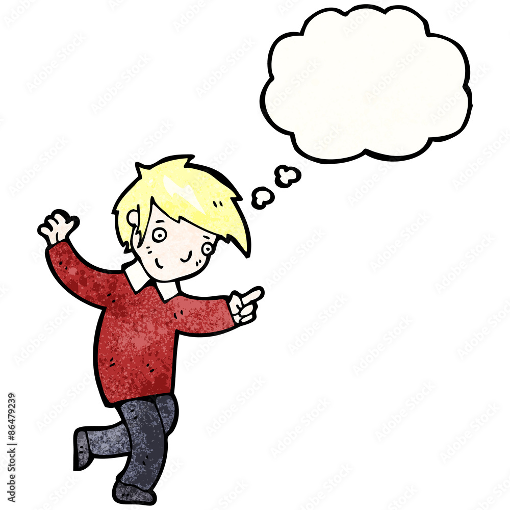 cartoon blond boy pointing