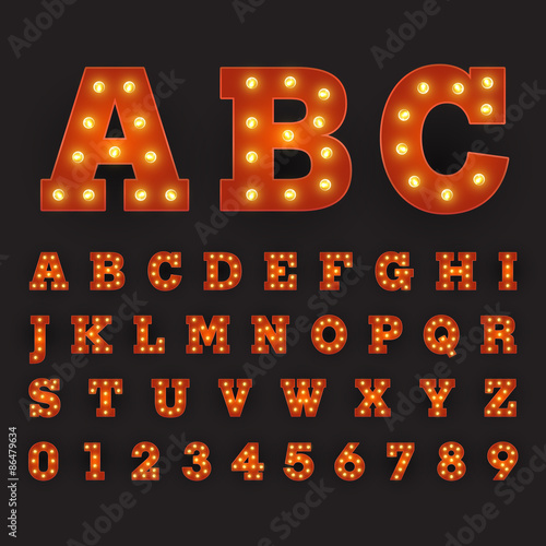 Alphabetic font carnival style with large round bulbs