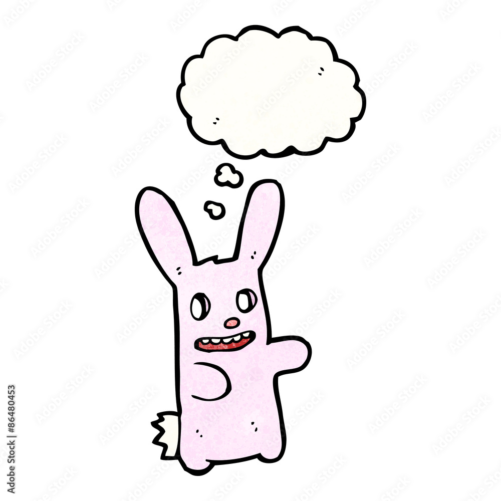 cartoon spooky pink rabbit with thought bubble cartoon spooky pink rabbit with thought bubble