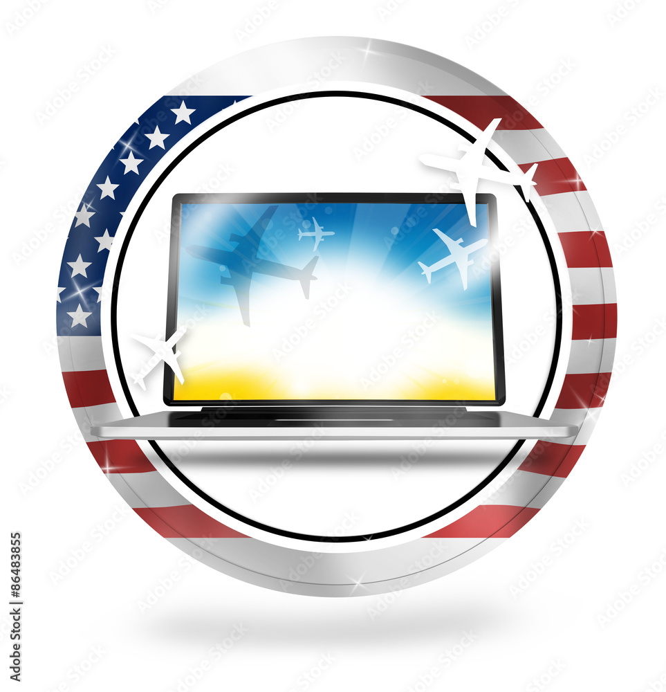 Computer Travel Planes USA Round Border Computer Travel Planes USA Round Border