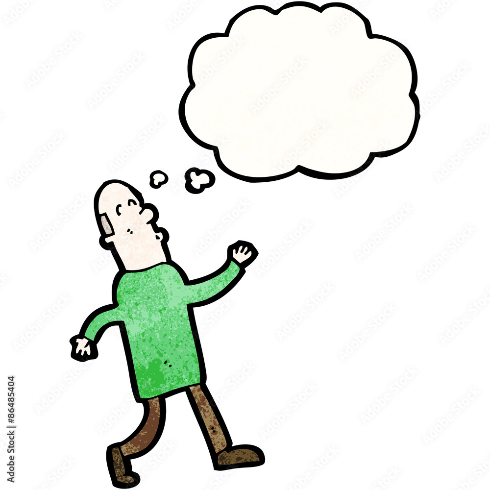 cartoon walking middle aged man with thought bubble cartoon walking middle aged man with thought bubble
