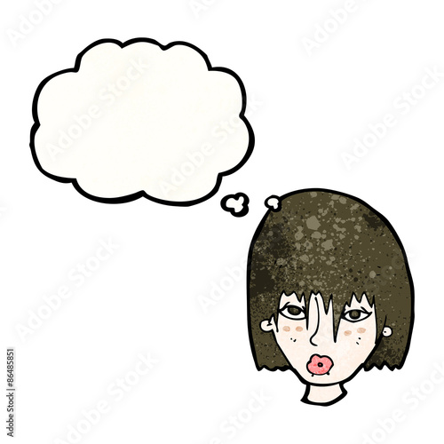 cartoon female face with thought bubble