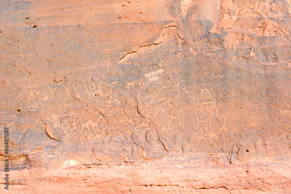 Petroglyphs at Wadi Rum in Jordan.