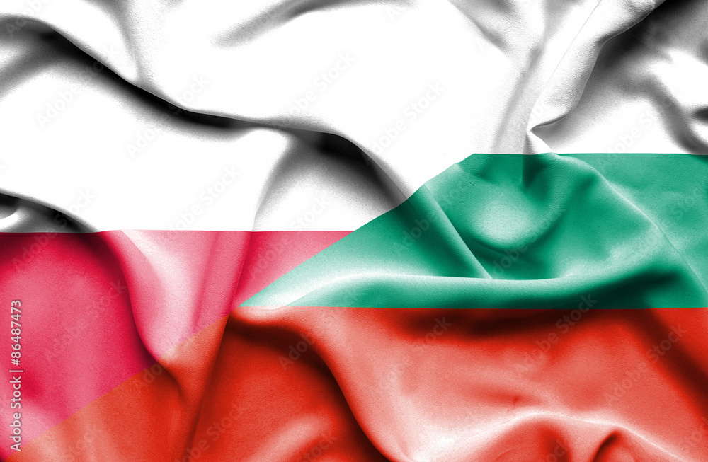 Waving flag of Bulgaria and Poland Waving flag of Bulgaria and Poland