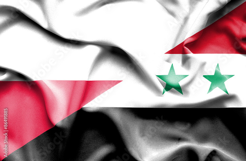 Waving flag of Syria and Poland