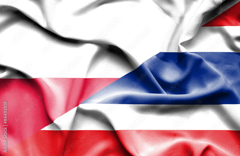 Waving flag of Thailand and Poland Waving flag of Thailand and Poland