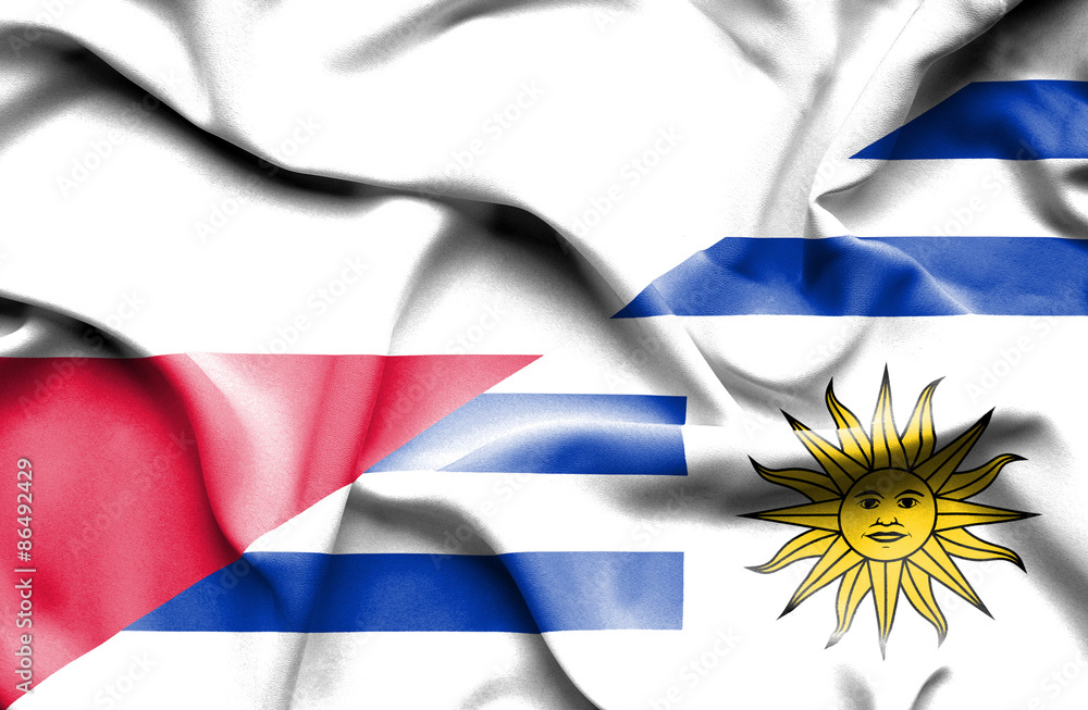 Obraz premium Waving flag of Uruguay and Poland