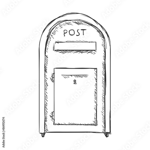 Vector Single Sketch Street Postbox. Outdoor Mailbox.
