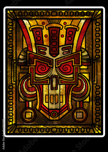 Decorative fantasy scull or a mask or face of the God or a monster like Maya or Aztec style