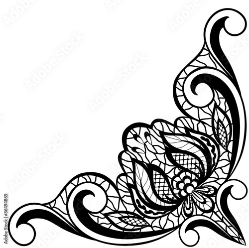 abstract black and white floral arrangement in the form of border angle. Isolated on white background