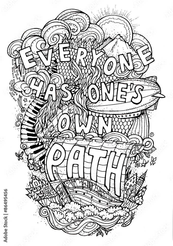 Beautiful phrase about life  hand lettering and doodles elements