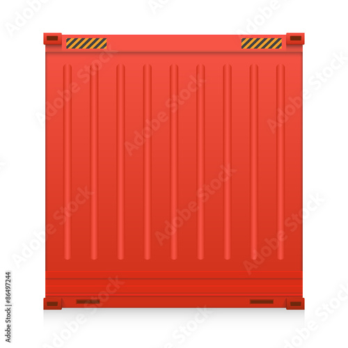 Cargo container vector isolated on white background. Metal box or equipment for storage at dock, port, warehouse. Freight transport by ship, crane, trailer truck for shipping, import export business.