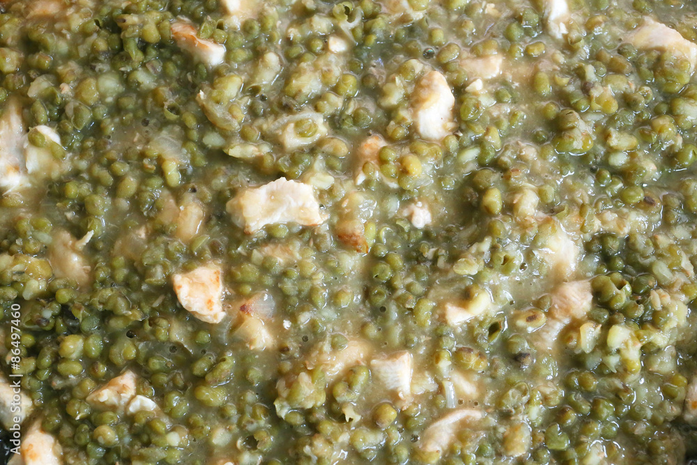 Background of mung beans with chicken. Close up Background of mung beans with chicken. Close up