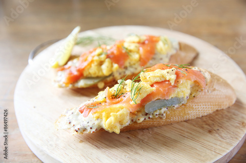 Smoked salmon and Scrambled egg on bread