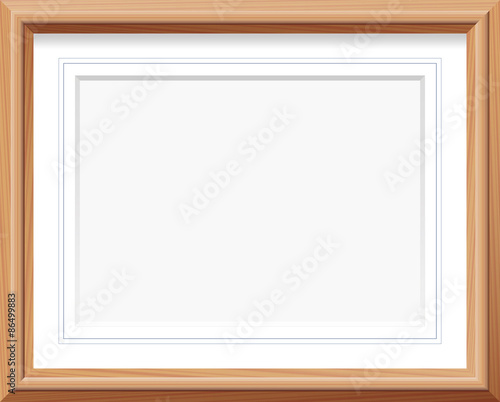 Horizontal wooden picture frame with mat and french lines. Vector illustration.