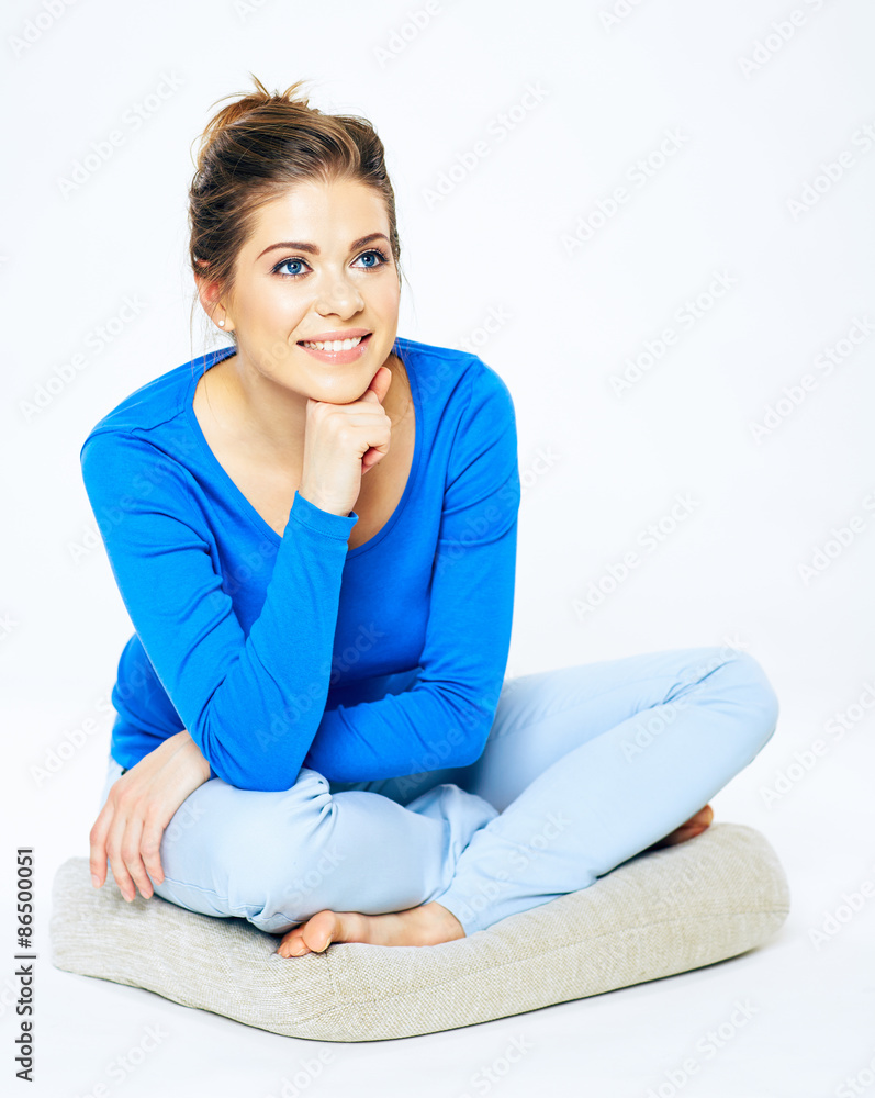 Beautiful thinking woman sitting pose portrait Beautiful thinking woman sitting pose portrait