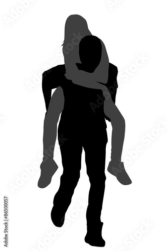 Young male carrying his girlfriend piggyback