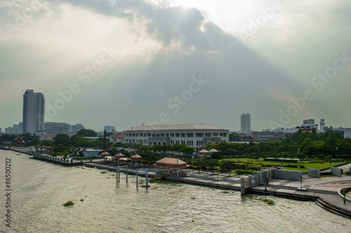 Chao Phraya River and Sun sets photo