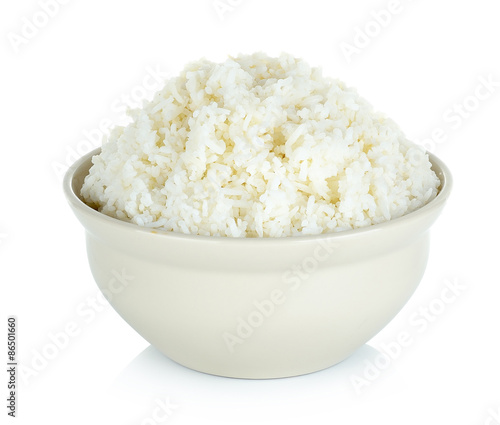 Rice with bowl isolated on the white background