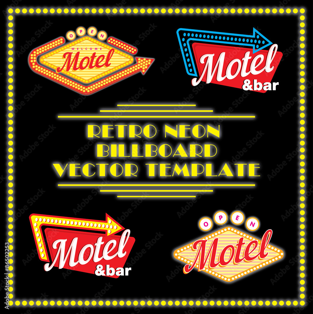 Retro Neon Motel Billboard Vector Template