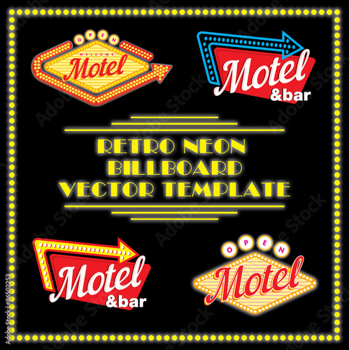 Retro Neon Motel Billboard Vector Template