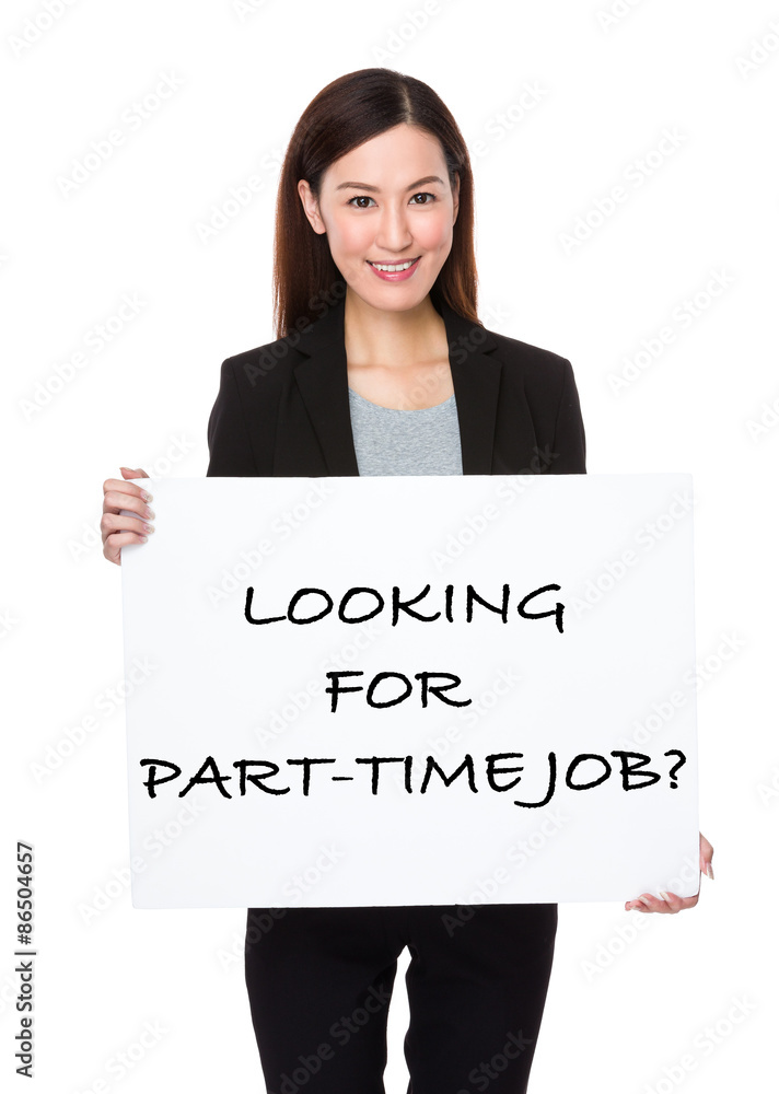 Asian businesswoman holding a placard showing with looking for p Asian businesswoman holding a placard showing with looking for p