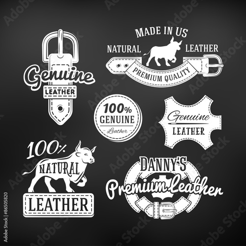 Set of leather quality goods vector designs. Vintage belt logo