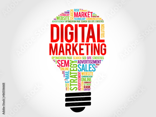 Digital Marketing bulb word cloud, business concept