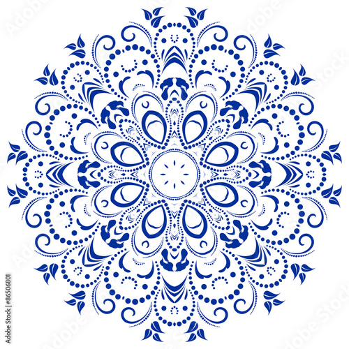 Circular floral ornament голубой. Mandala, vintage vector banner