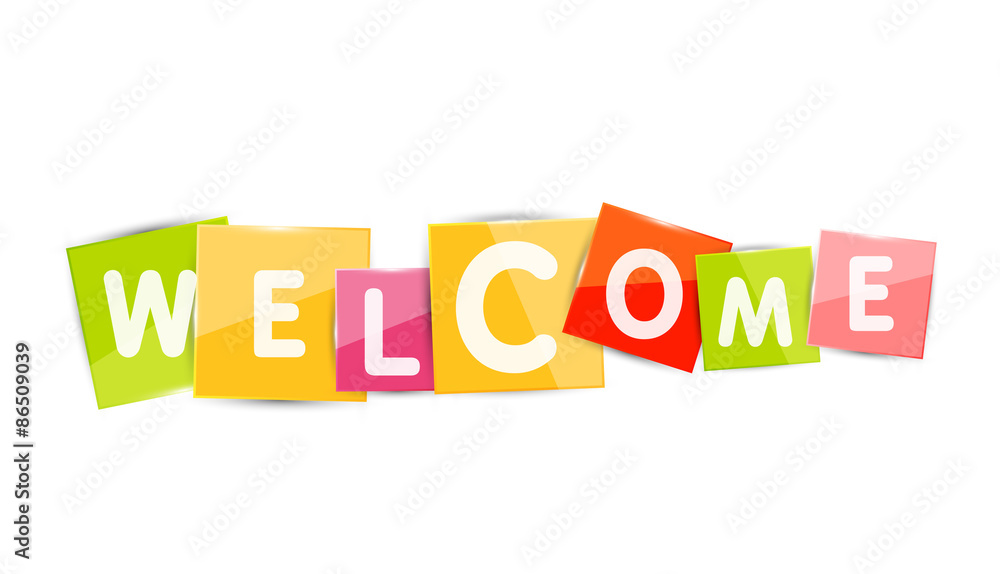 Welcome word with each letter on separate square plate Welcome word with each letter on separate square plate