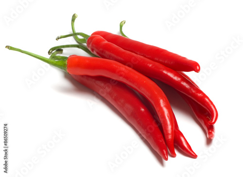 Red chilly peppers isolated on white background