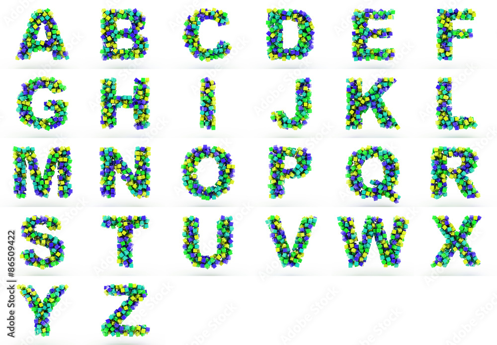 3D cube alphabet colorful font style. 3D cube alphabet colorful font style.
