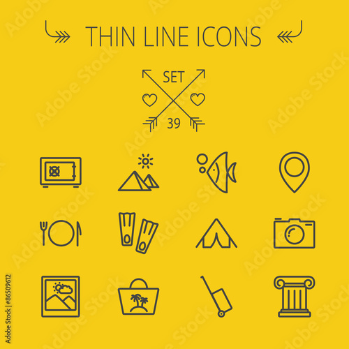 Travel thin line icon set photo