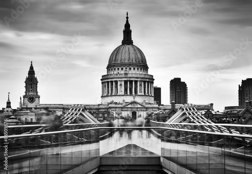 St Paul's Cathedral dome seen from Millenium Bridge in London, the UK.