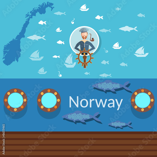 Norwegian sailor, maps of Norway, industrial fishing, traveling