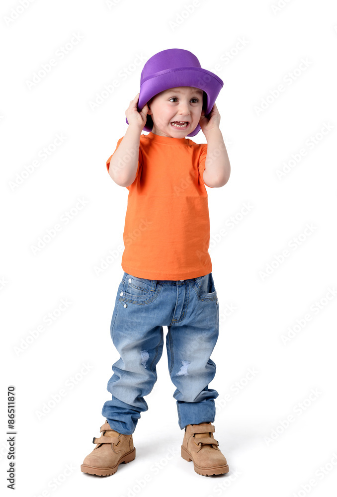 Little boy in a cap on white background Little boy in a cap on white background
