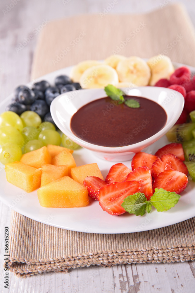 fruits and chocolate dip