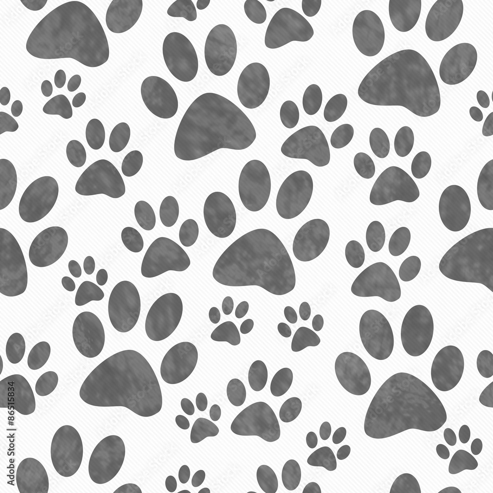 Gray and White Dog Paw Prints Tile Pattern Repeat Background