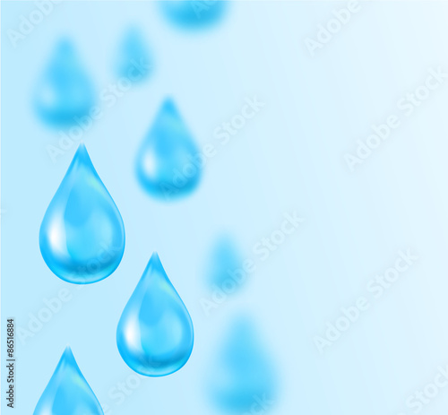 Water drops on blue background with place for text. Vector illustration