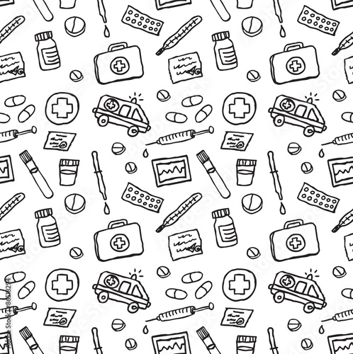 Wallpaper medical icons black seamless pattern