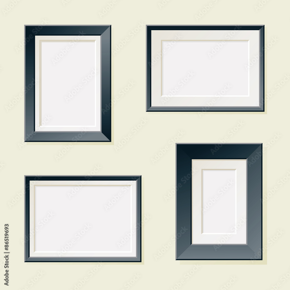 An illustration set of four, rectangular picture frame objects with blank copyspace in the center. An illustration set of four, rectangular picture frame objects with blank copyspace in the center.