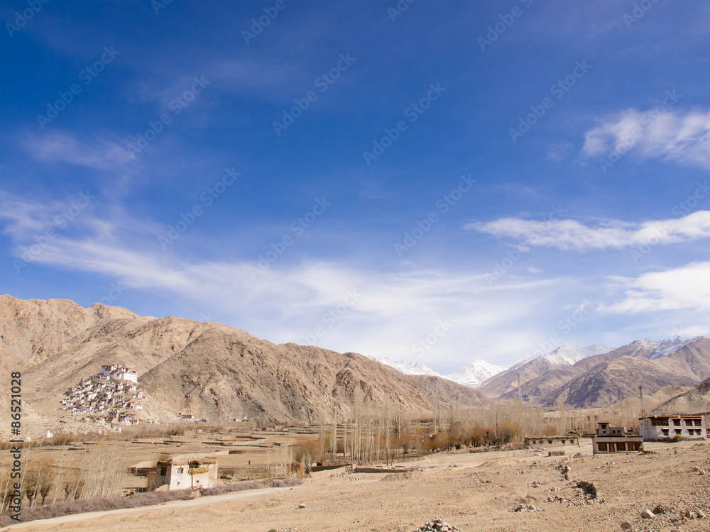 Village in mountain ranges, Ladakh, India