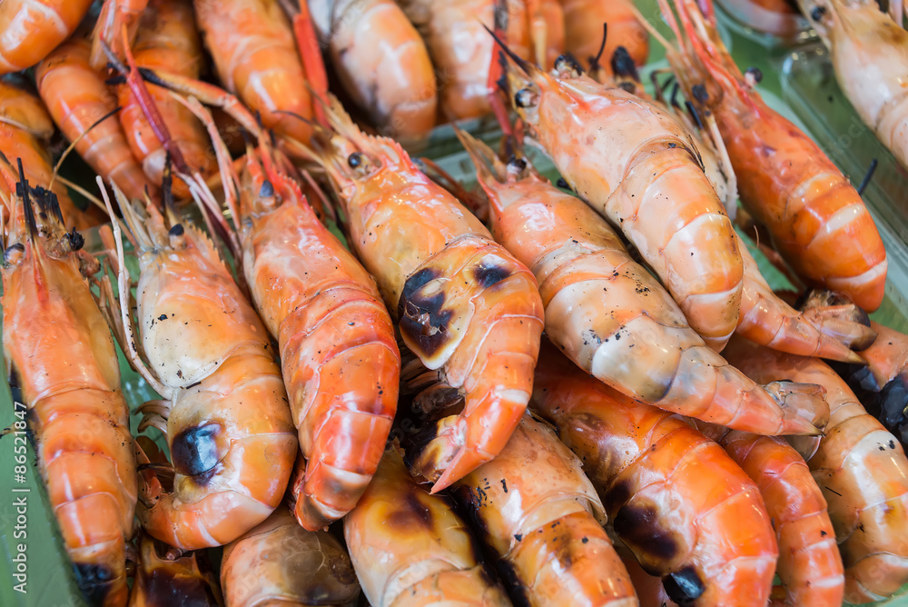 Grilled giant river prawn ready to eat Grilled giant river prawn ready to eat