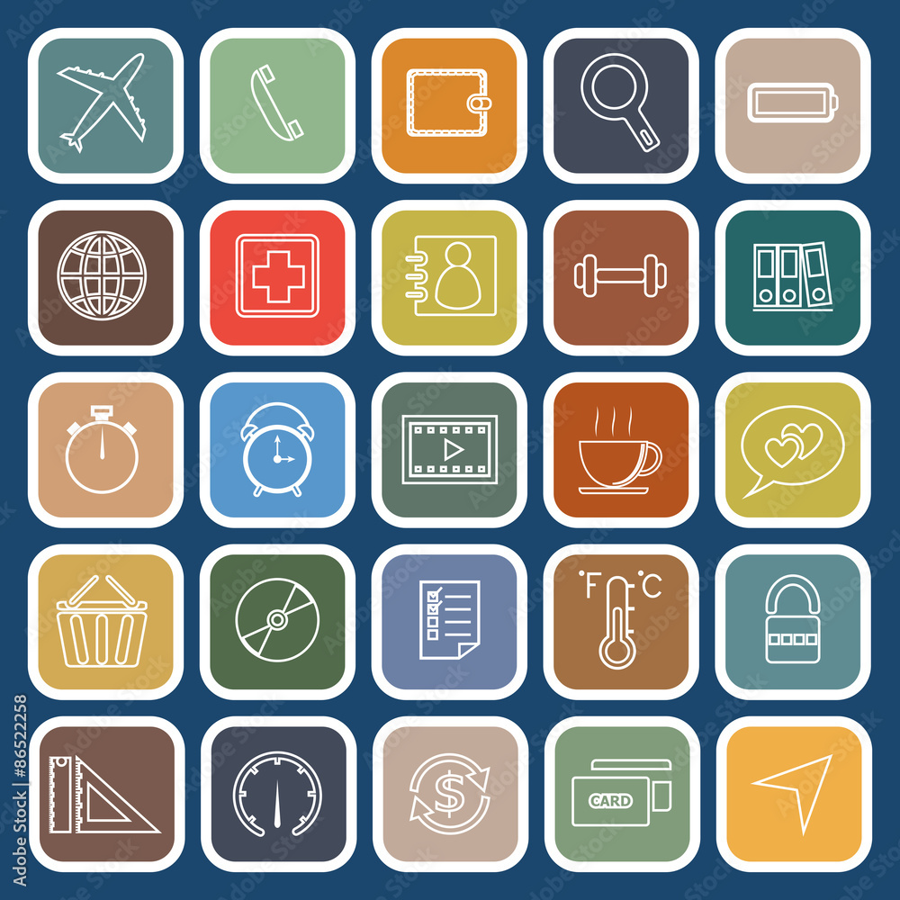 Application line flat icons on blue background. Set 2 Application line flat icons on blue background. Set 2