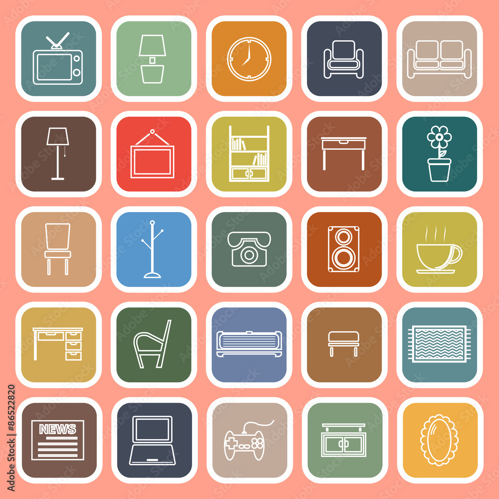 Living room line flat icons on orange background Living room line flat icons on orange background