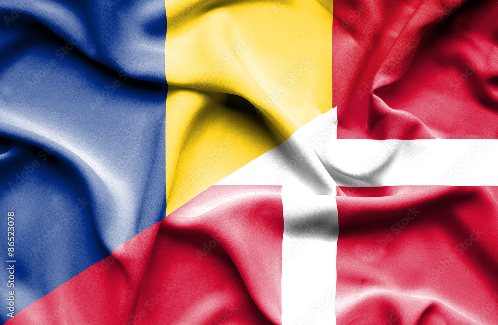 Waving flag of Denmark and Romania Waving flag of Denmark and Romania