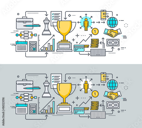 Thin line flat design concept on the theme of business success. Concept for website banners and promotional materials.