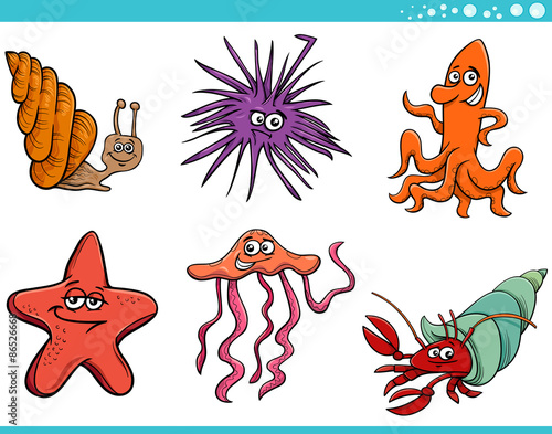 sea life animals set cartoon illustration