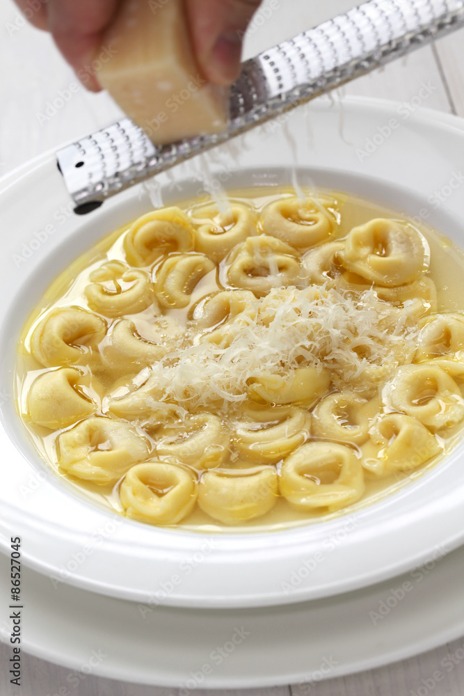 tortellini in brodo, ring shaped pasta in broth, italian emilia romagna  soup cuisine Stock Photo | Adobe Stock